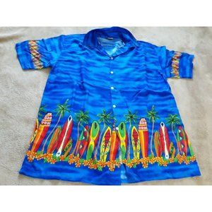 Graphic Hawaiian Beach Surfboard Summer Shirt XL
